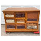 Oak Seed Cabinet with Glass-Front Compartments ans