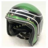 Green Metal Flake Open-Face Helmet with Silver and