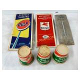 Gulf and Mobilgas Maps, Vintage Thermometer, and M