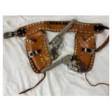 Leather Double Holster Belt with Two Toy Revolvers