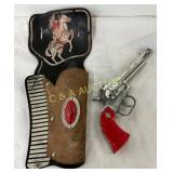 Toy Cap Gun with Red Plastic Grip and Faux Leather