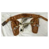 Western-Style Leather Double-Holster Belt with Two