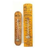 Two Wooden Advertising Thermometers, 8in and 10in,
