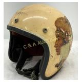 Beige Motorcycle Helmet with Native American Decor