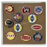 11 Enamel Metal Automotive Logo Tags, 3-4 Inches