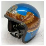 Blue Open-Face Helmet with Eagle and Wing Graphics