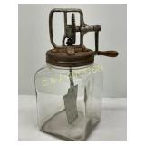 Early Glass Butter Churn with Metal Gear Mechanism