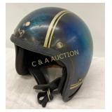 Blue and Black Open-Face Helmet with Gold Stripes,