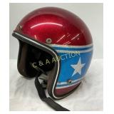 Red and Blue Open-Face Motorcycle Helmet with Star