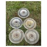 Five Metal Automotive Hubcaps Lot