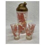 Glass Cocktail Shaker and Glass Set with Pink Elep