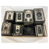Eight Vintage Box Cameras by Kodak, Argus, Ansco,