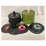 Green Vinyl Record Carrying Case with Assorted 45