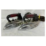 Two Early Chrome-Plated Electric Irons with Wooden