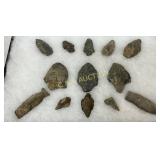 Various Stone Arrowheads Measuring 1in to 2in