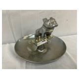 Metal Ashtray Featuring Bulldog Figurine by Centra
