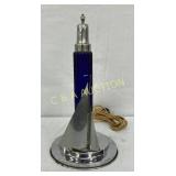 Art Deco Chrome and Blue Glass Nautical Table Lamp
