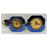 Two Telechron Octagonal Electric Clocks with Blue