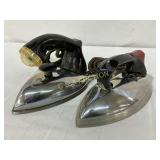 Two Vintage Electric Irons with Metal Bases and Co