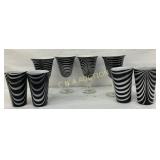 Eight Black and White Swirled Glasses, Measuring 6