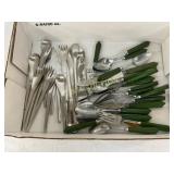 Stainless Steel and Green Plastic Handle Flatware