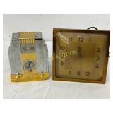 Two: Chrome and Gold-Toned Decorative Clock and Ra