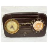 Mid-20th Century Clock Radio with Brown Bakelite C