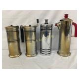Four Chrome and Brass Vacuum Coffee Pots, 10' Tal