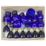 Cobalt Blue Glass and Metal Cocktail Jiggers