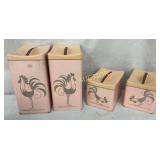 4 Pink and Cream Ransburg Metal Canisters with Roo