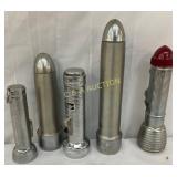 Five Vintage Metal Flashlights, Including Krypton