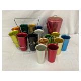 Colored Metal Tumblers with Carrier and Pink Metal