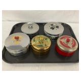 Five Decorative Metal Lidded Containers with Vario