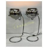Matching Pair of Chrome-Plated Table Lamps With Cu