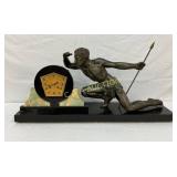 Art Deco Bronze Figural Mantel Clock with Onyx Acc