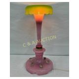 Pink and Green Glass Table Lamp with Decorative Cr