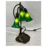 16-Inch Bronze Table Lamp with Green Glass Lily Sh