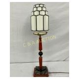 Art Deco Table Lamp With Glass Shade and Marble Ba