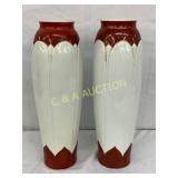 15-Inch Ceramic Vases, Red and White, Made in Occu