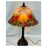 Electric Table Lamp with Floral Painted Glass Shad