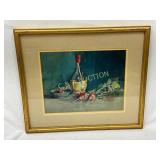 Framed Still Life Watercolor of Bottle and Radishs