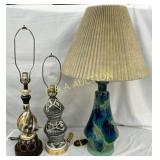 Three Ceramic Table Lamps Measuring 25in to 36in