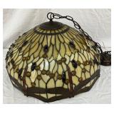 Leaded Glass Hanging Lamp Shade with Dragonfly Mot