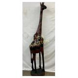 Hand-Carved Wooden Giraffe Statue, 78 Inches Tall
