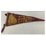 1939 New York World's Fair Felt Pennant, 29x11 Inc