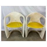 Early Molded Plastic Chairs with Yellow Upholstere