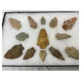 Early Arrowheads in Varied Stone, Measuring 1 to 2