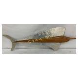 Fish-Shaped Wall Sculpture in Hammered Metal and W