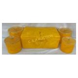 Yellow Marbled Plastic Vanity Set with Lidded Jars