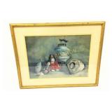 Framed Painting Depicting Dolls, Lanterns, and Uma